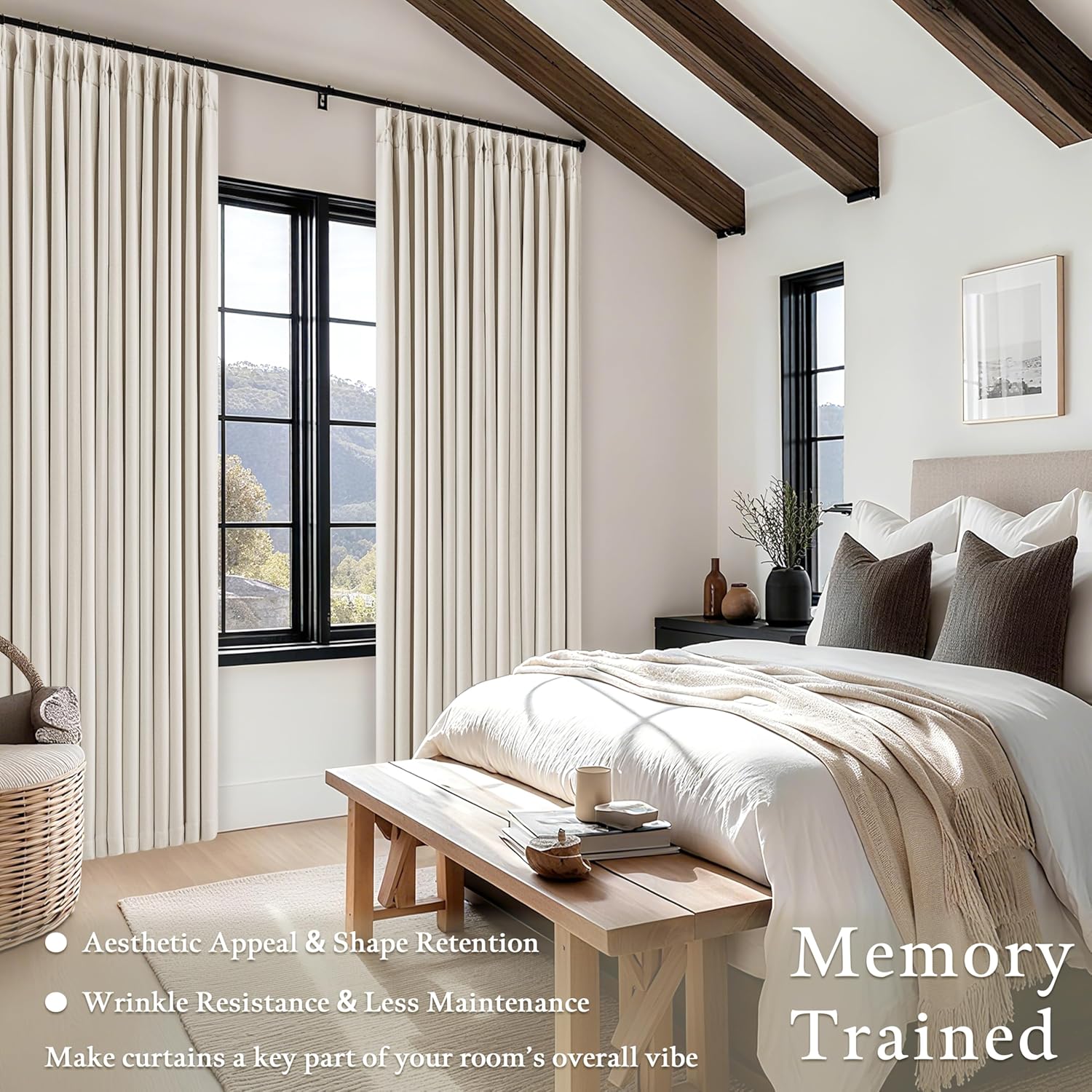 Thumbnail 4 de 105 Inch Blackout Linen Curtains with Pinch Pleat (2 Panels) – Ivory Natural