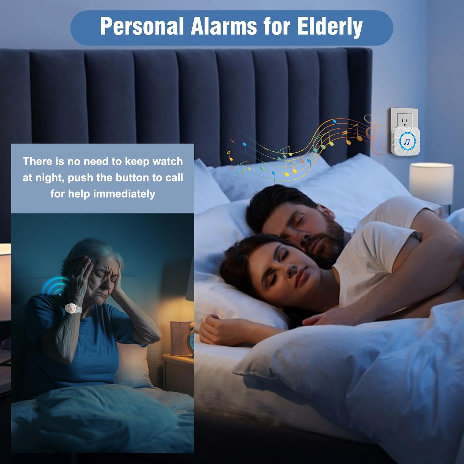Detalle de ChunHee Personal Alarm System for Elderly – Waterproof Call Button & Receiver (1 receiver, 1 wrist button)