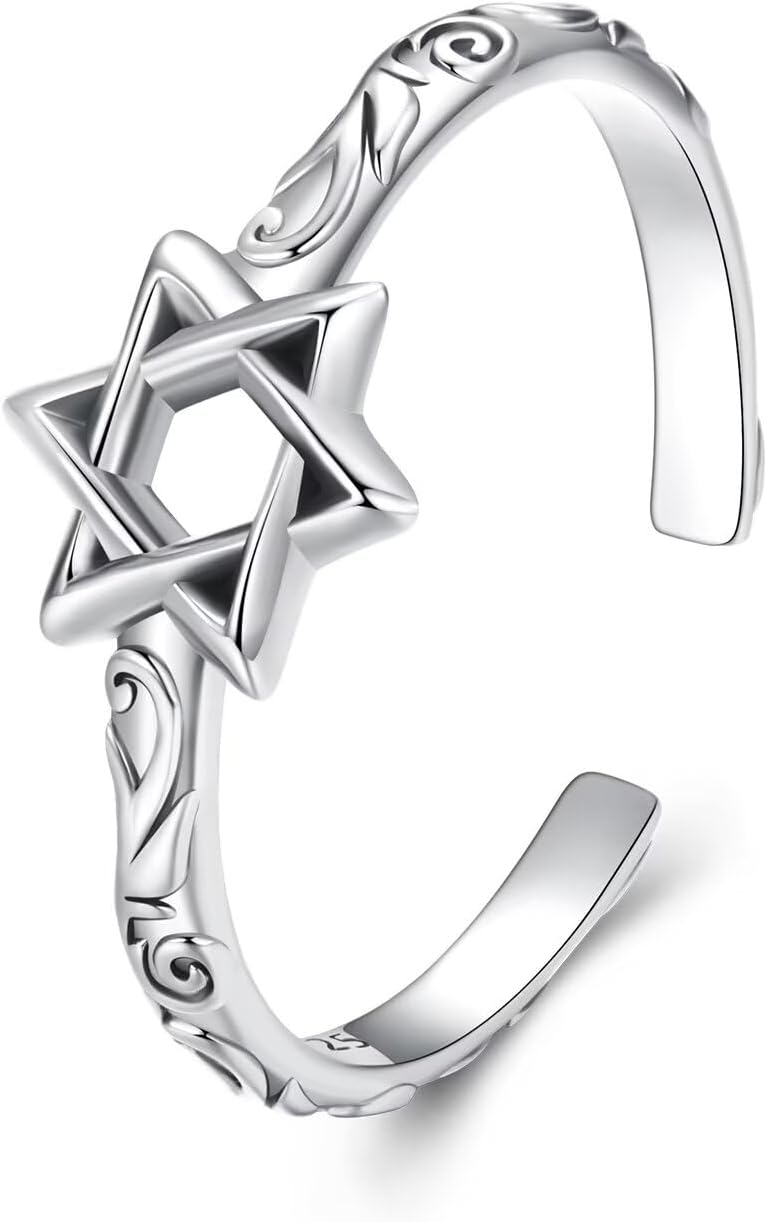 Detalle de Kerraom Davidstern Ring aus 925 Sterling Silber – Verstellbarer Damenring mit Hexagramm