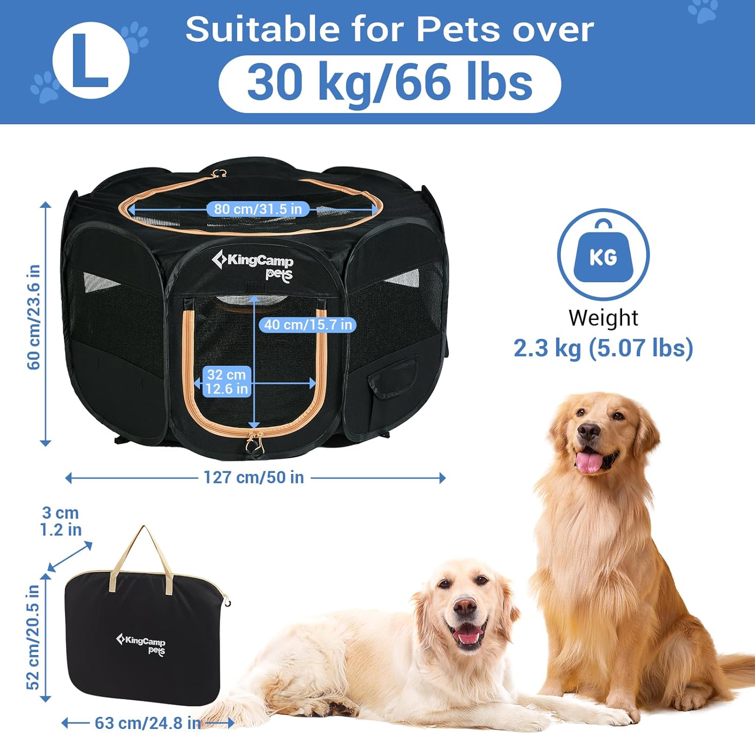 Thumbnail 1 de KINGCAMP Foldable Pet Playpen (50IN) with Breathable Anti-Bite Mesh