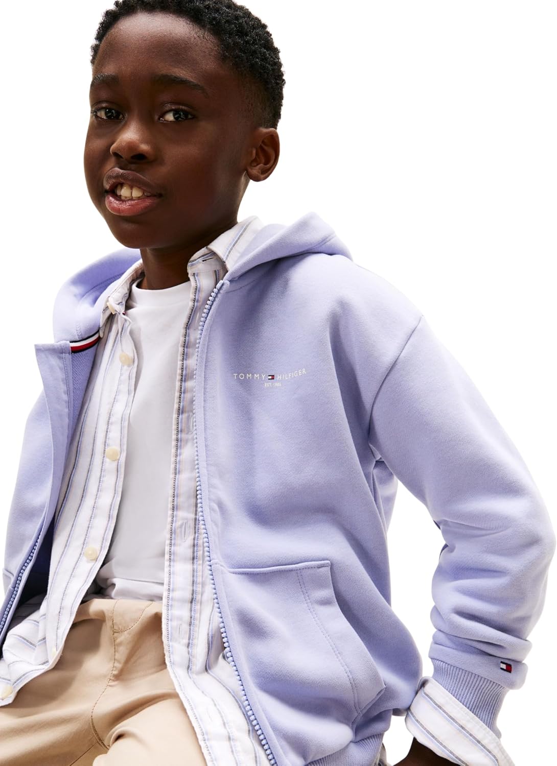 Detalle de Tommy Hilfiger Mini Corp Zip Through Hoodie Ks0ks0072 – Felpa con cappuccio unisex, zip in metallo