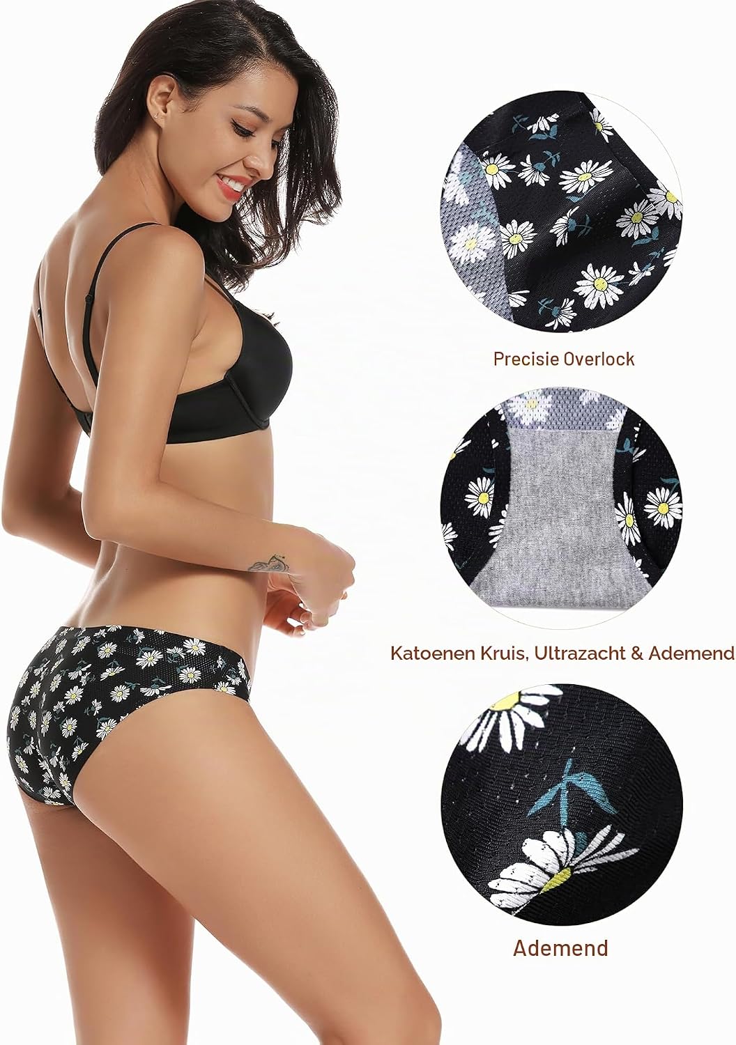 Detalle de VOENXE 6038 naadloze damesonderbroeken in bikinimodel, set van vijf