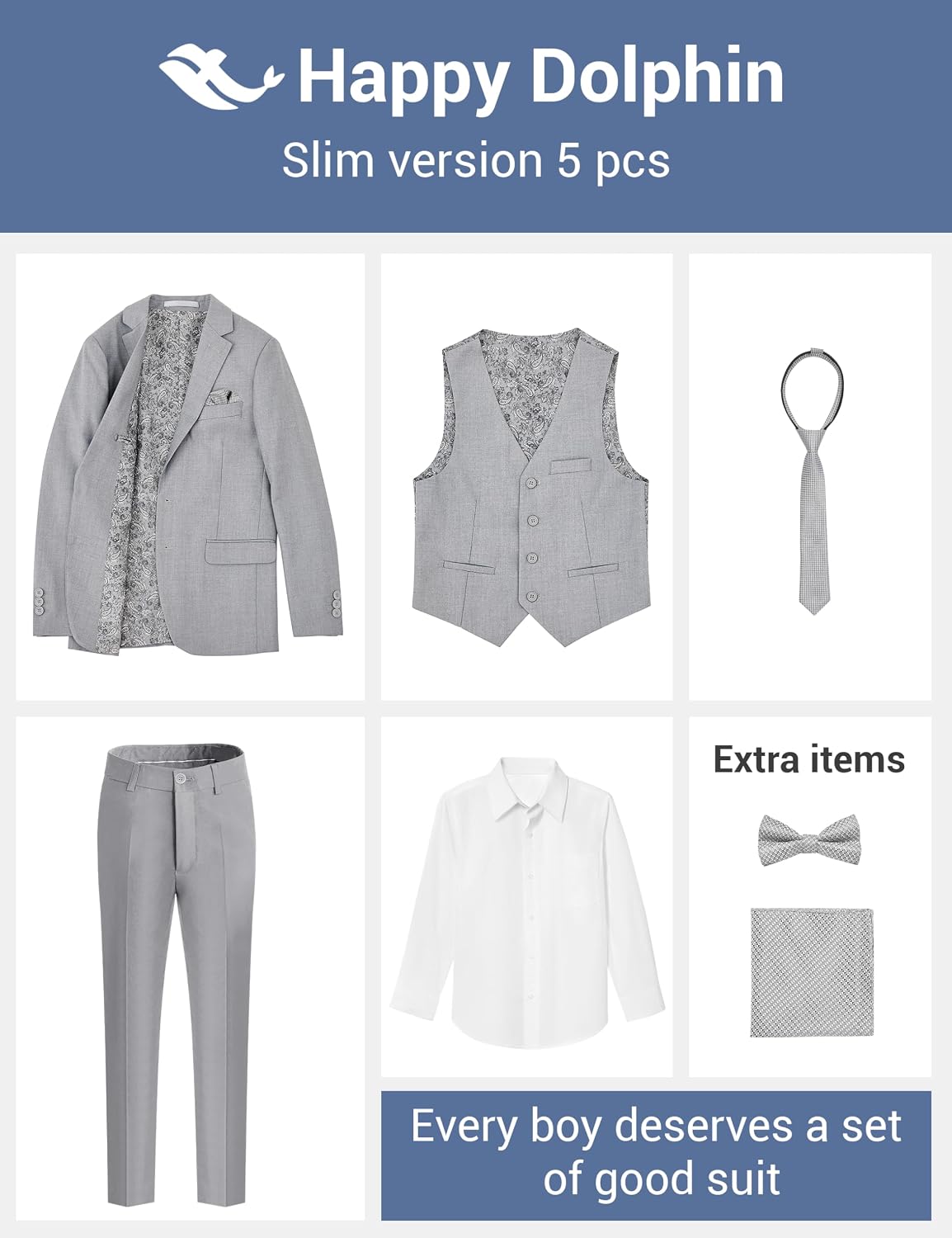 Thumbnail 6 de Happy Dolphin Boys’ Formal Suit Set with Adjustable Waist for Weddings