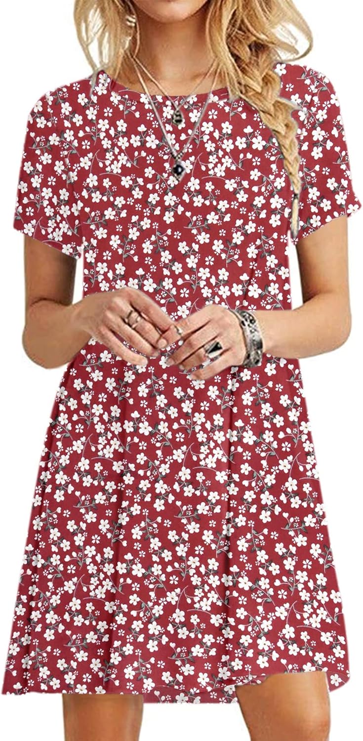 Detalle de MOLORANI Robe d'été pour Femme – Robe t-shirt décontractée, manches courtes, plage et bureau