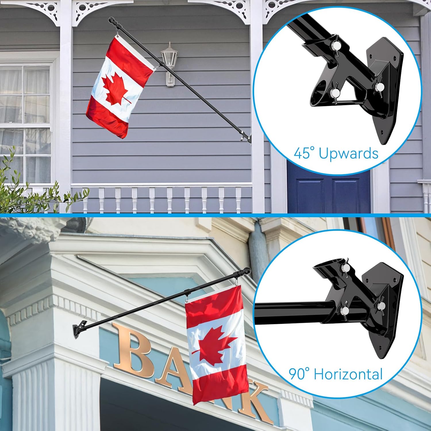 Detalle de ZMTECH ZM-FP-B/6/1 6 ft Stainless Steel Flag Pole Kit, Black, Adjustable