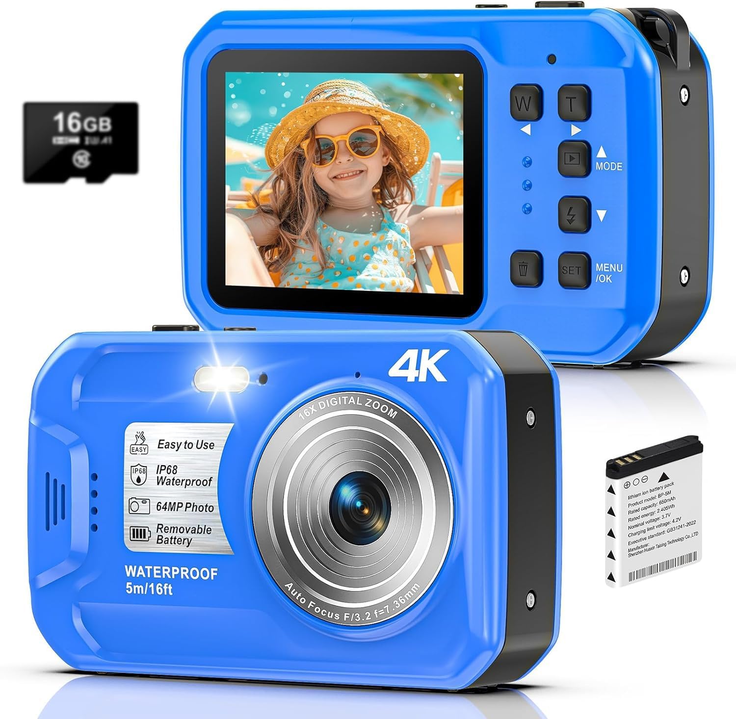 Detalle de Unterwasserkamera Yixinxin Digitalkamera: 4K, 64MP, IP68, 16FT Tauchtiefe – inkl. 32GB Karte