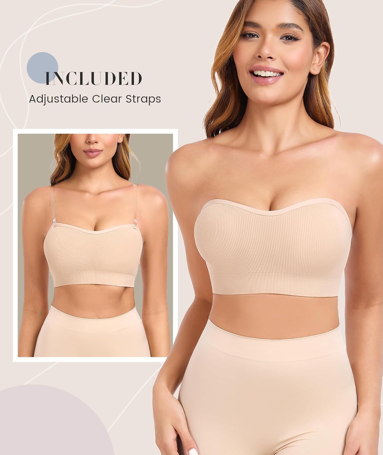 Thumbnail 1 de Finduself Strapless Wireless Bandeau Bra with Anti-Slip Lining and Removable Pads