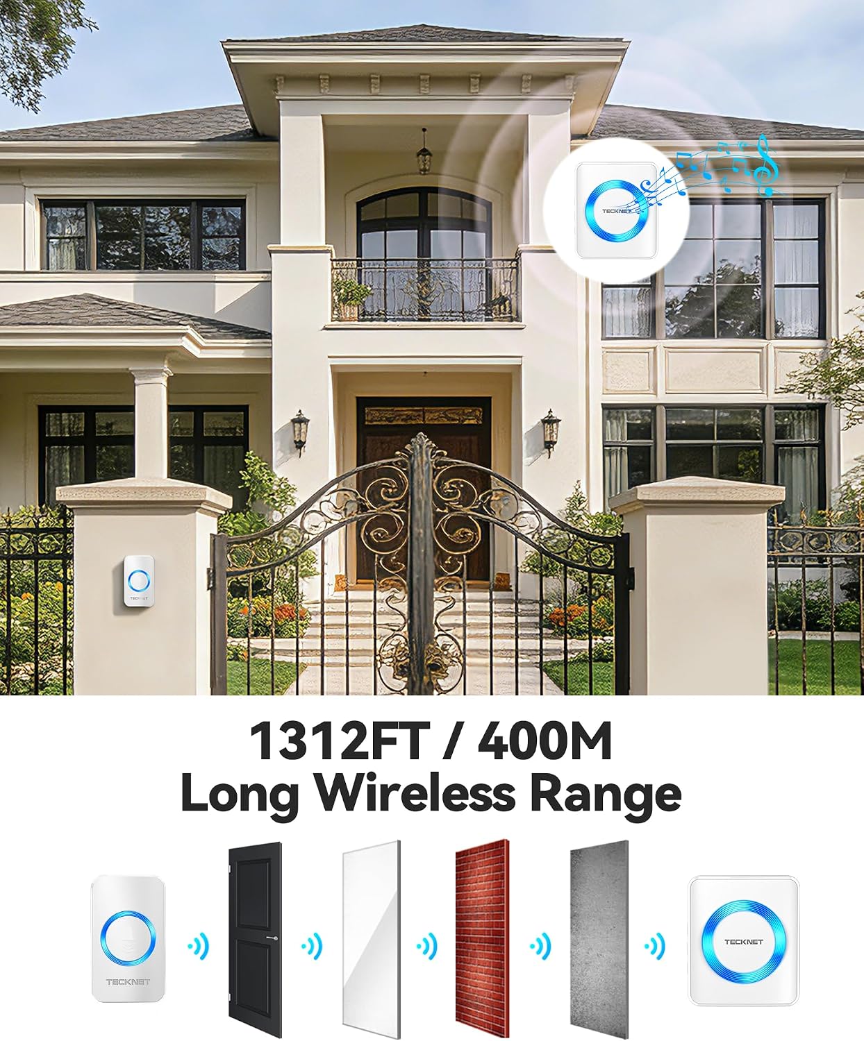 Detalle de TECKNET Wireless Doorbell 400m range