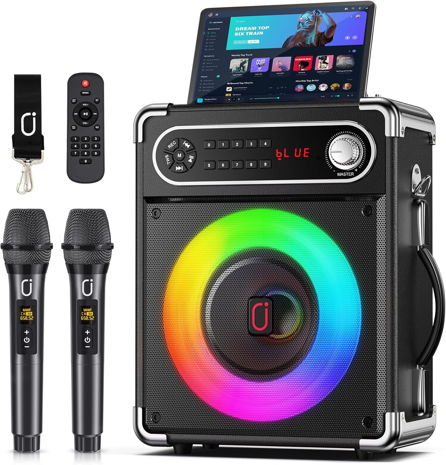 Detalle de JYX 200W Karaoke Machine with 2 Wireless Microphones, TWS & Multi-Input
