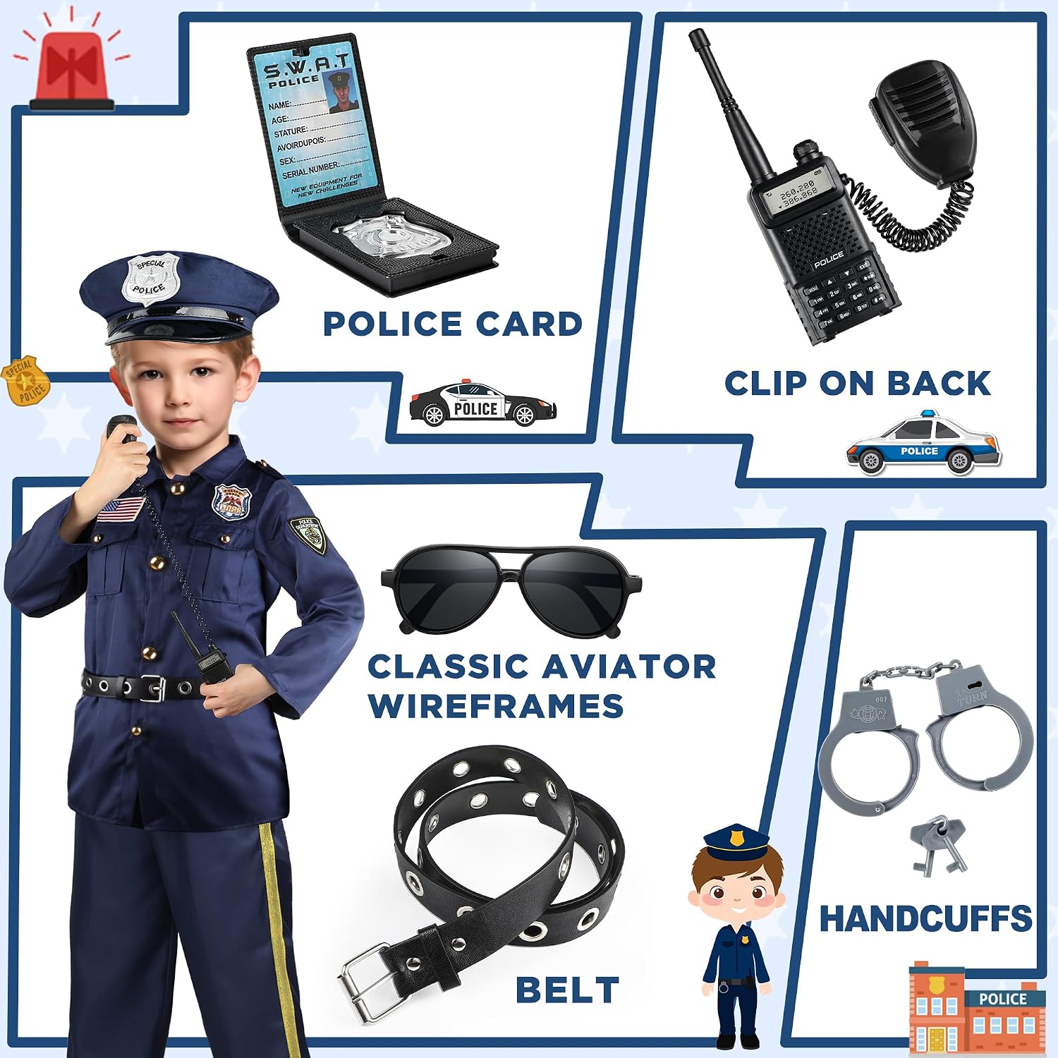 Detalle 2 de Joycover Kids’ Police Costume Set with Polyester Uniform and Role-Play Accessories