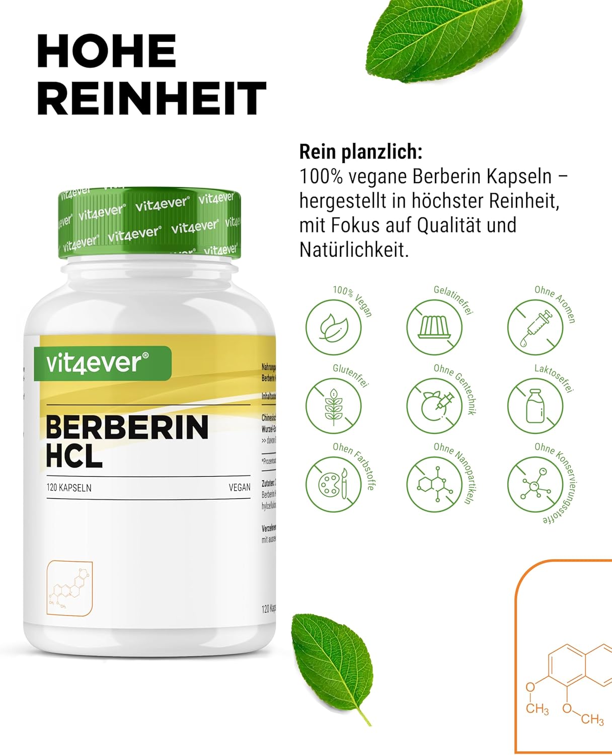 Detalle de vit4ever Berberin HCL Extrakt 500 mg Kapseln