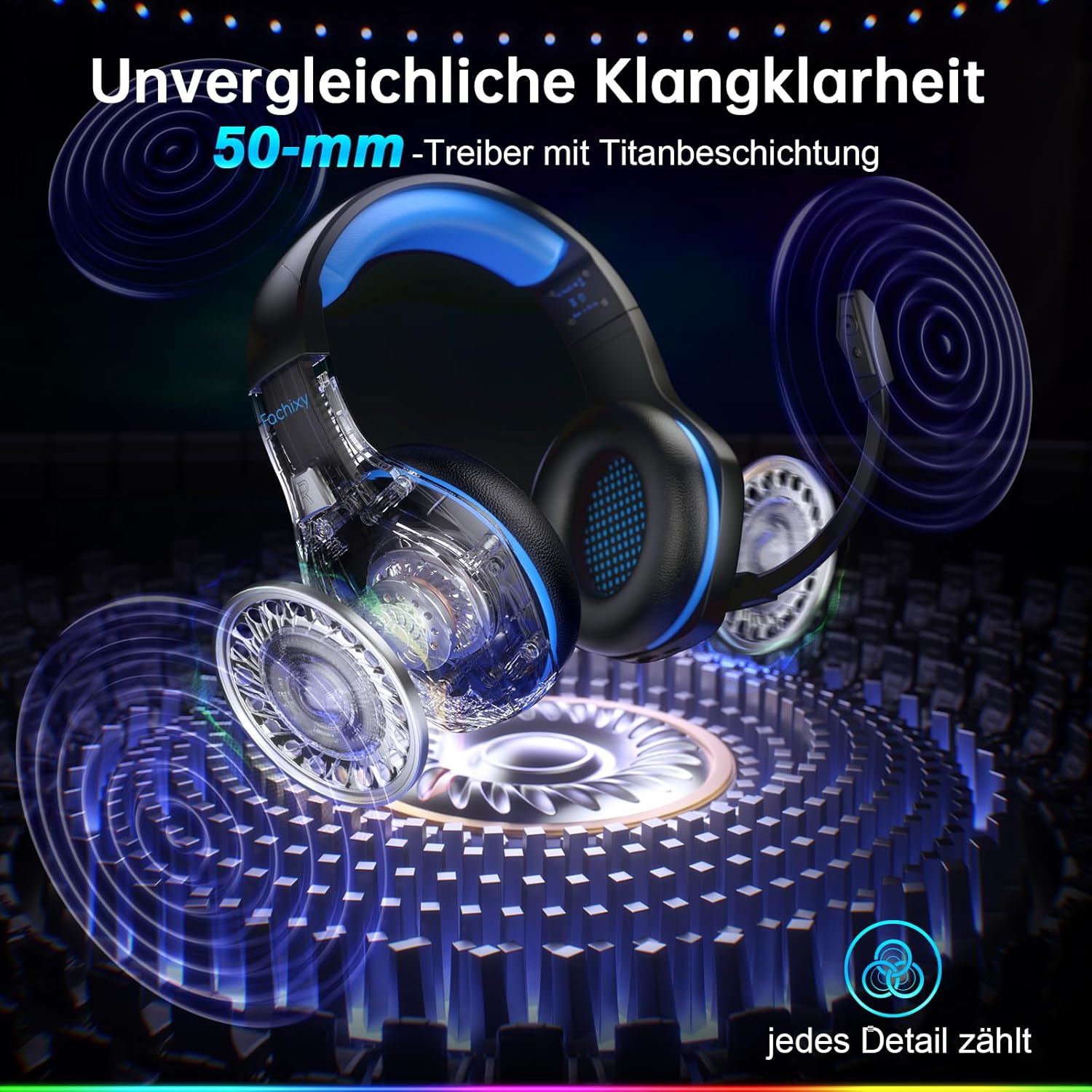 Detalle 2 de Fachixy FC100 Wireless Gaming Headset – 50 Std. Akku