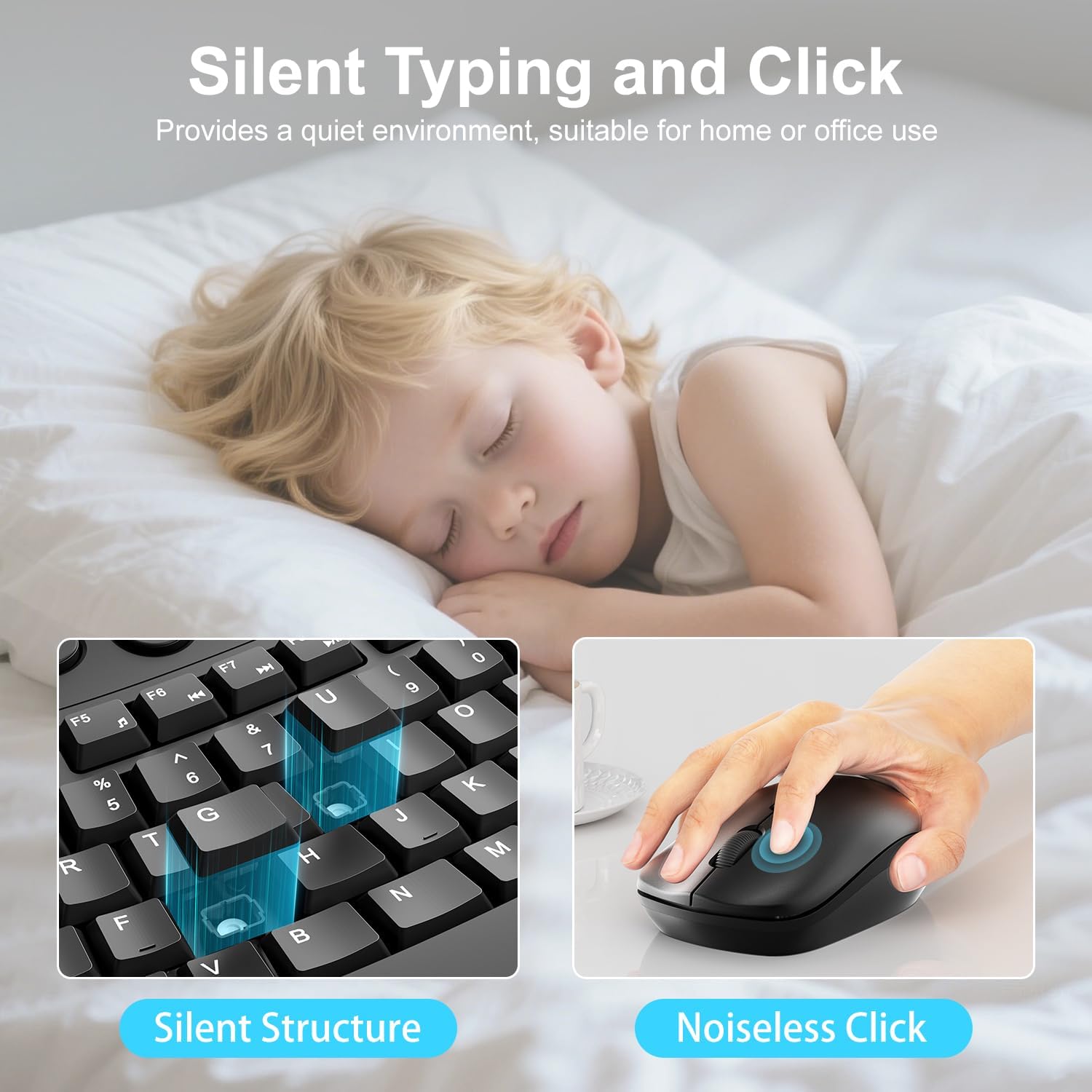 Detalle de Wireless Keyboard and Mouse Combo with Ergonomic Curved Design and Silent 2.4G Operation