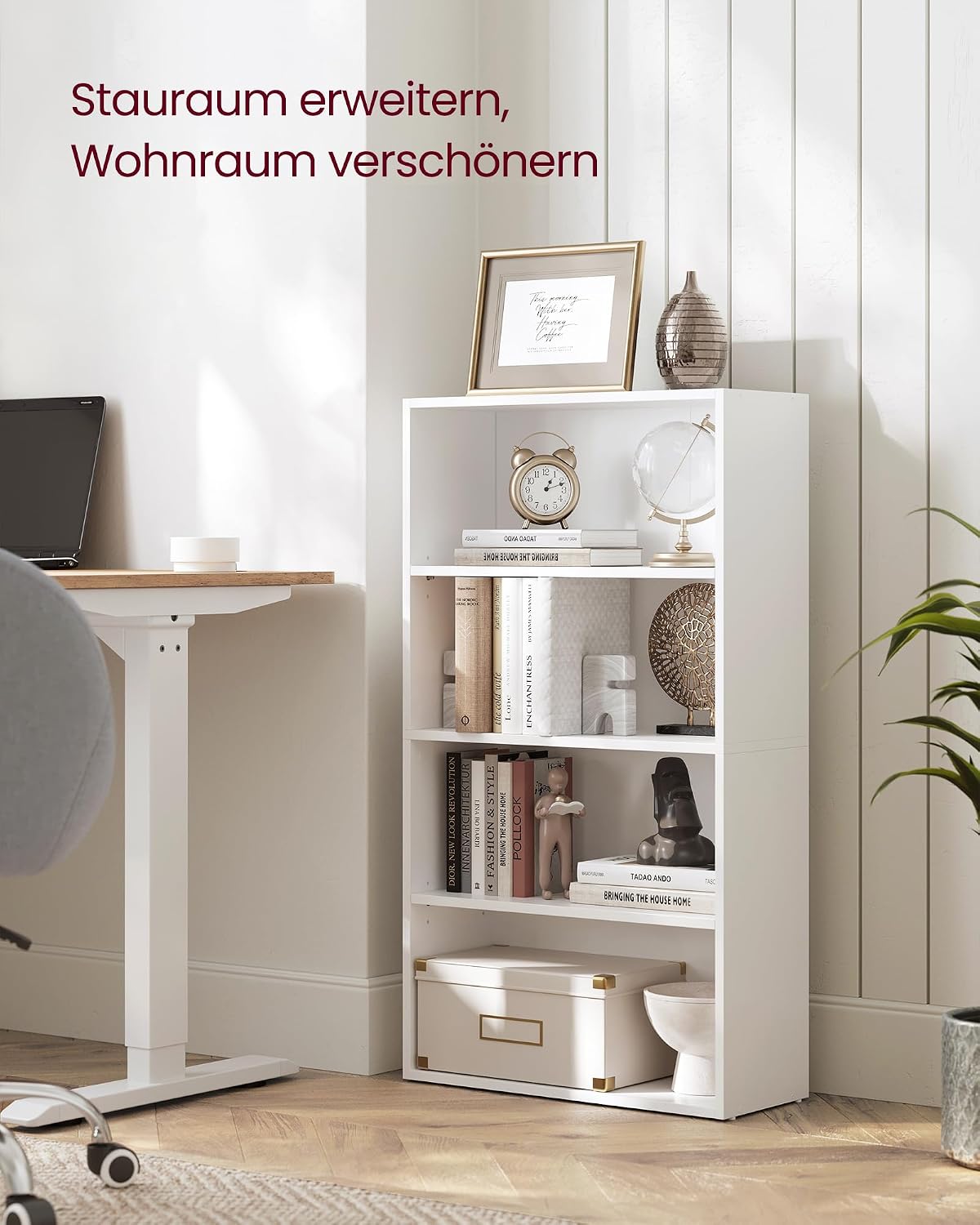 Detalle 2 de VASAGLE Bücherregal LBC164T14 mit 4 Ebenen, verstellbaren Einlegeböden – Standregal für Wohnzimmer, Homeoffice & Schlafzimmer