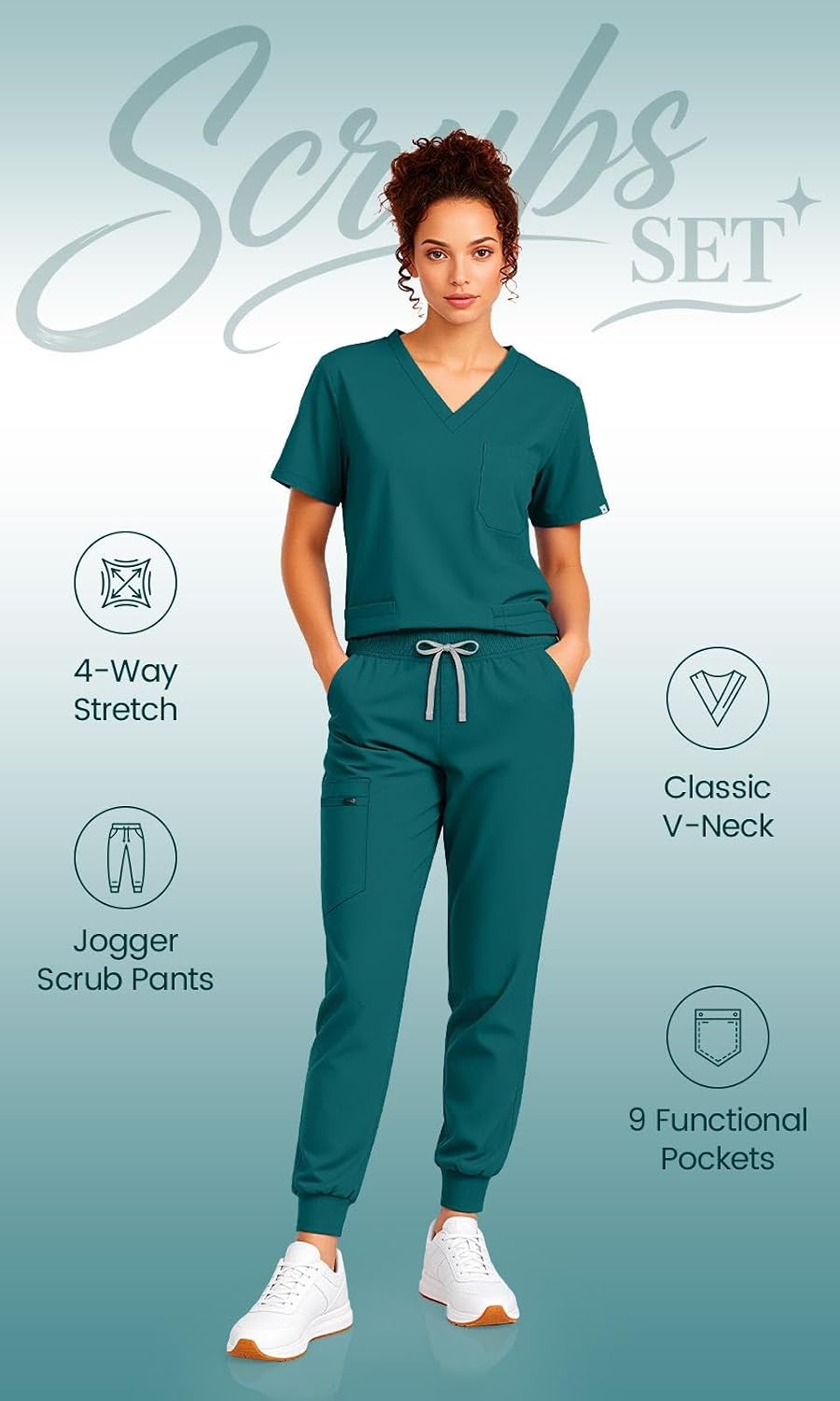 Detalle de Eadflie Women's Scrub Set with 9 Pockets