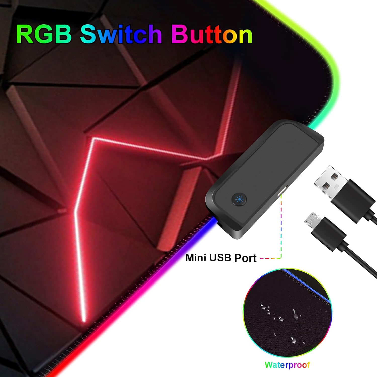 Detalle 2 de RGB Mouse Mat: Large 80x30 cm LED Gaming Mouse Pad with 13 Light Modes