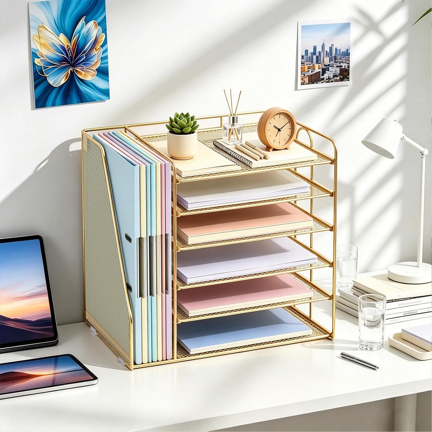 Thumbnail 6 de gianotter 6T 6-Tier Paper Organizer with Magazine Holder, Gold Metal