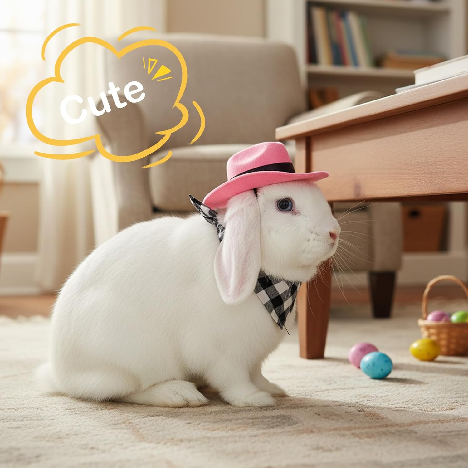 Thumbnail 4 de Cowboy Hat and Bandana Set for Small Pets (Pink) – Cute Costume for Rabbits, Guinea P pigs, Cats & Dogs