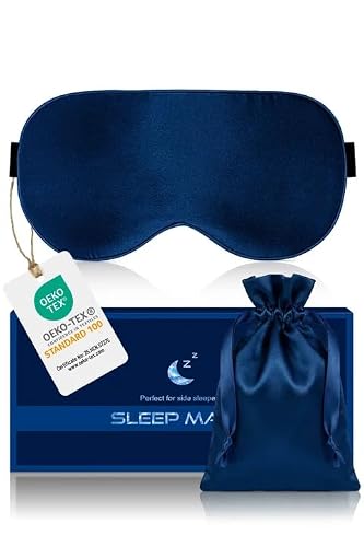 Detalle de Aosun maschera da notte in seta pura, fascia regolabile, blu