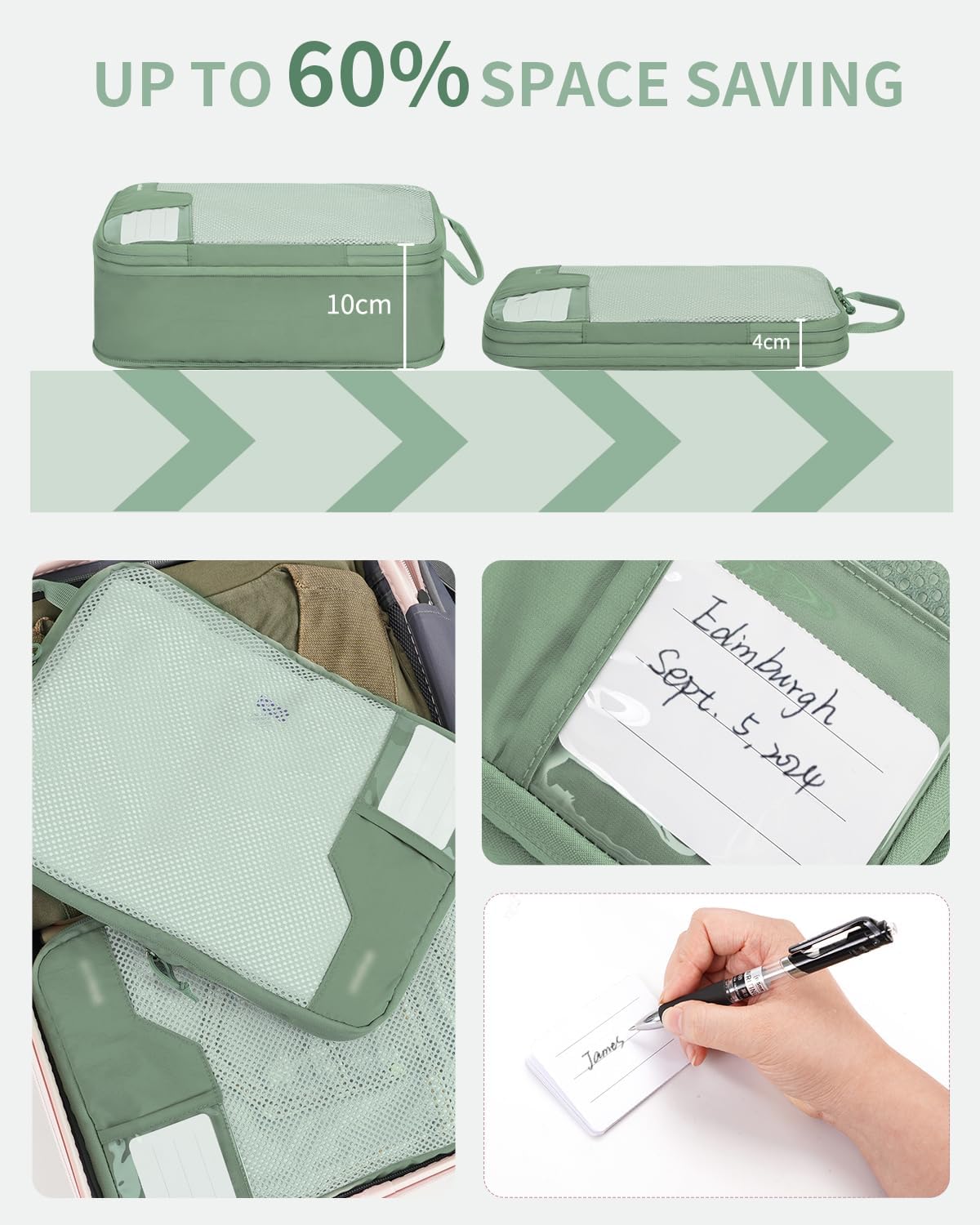Detalle 2 de ECOHUB Compression Suitcase Organisers — 4-Piece Recycled Travel Bags for Carry-On