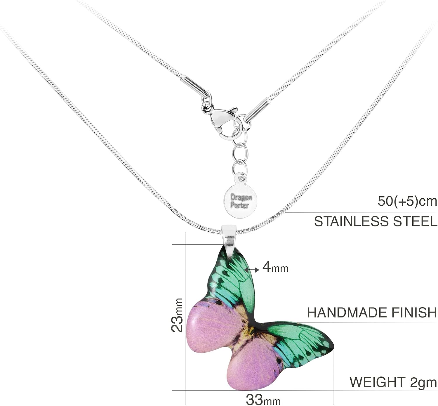 Thumbnail 1 de Collar Cadena con Colgante Jardín (Mariposa Lila y Verde Menta) — Dragon Porter