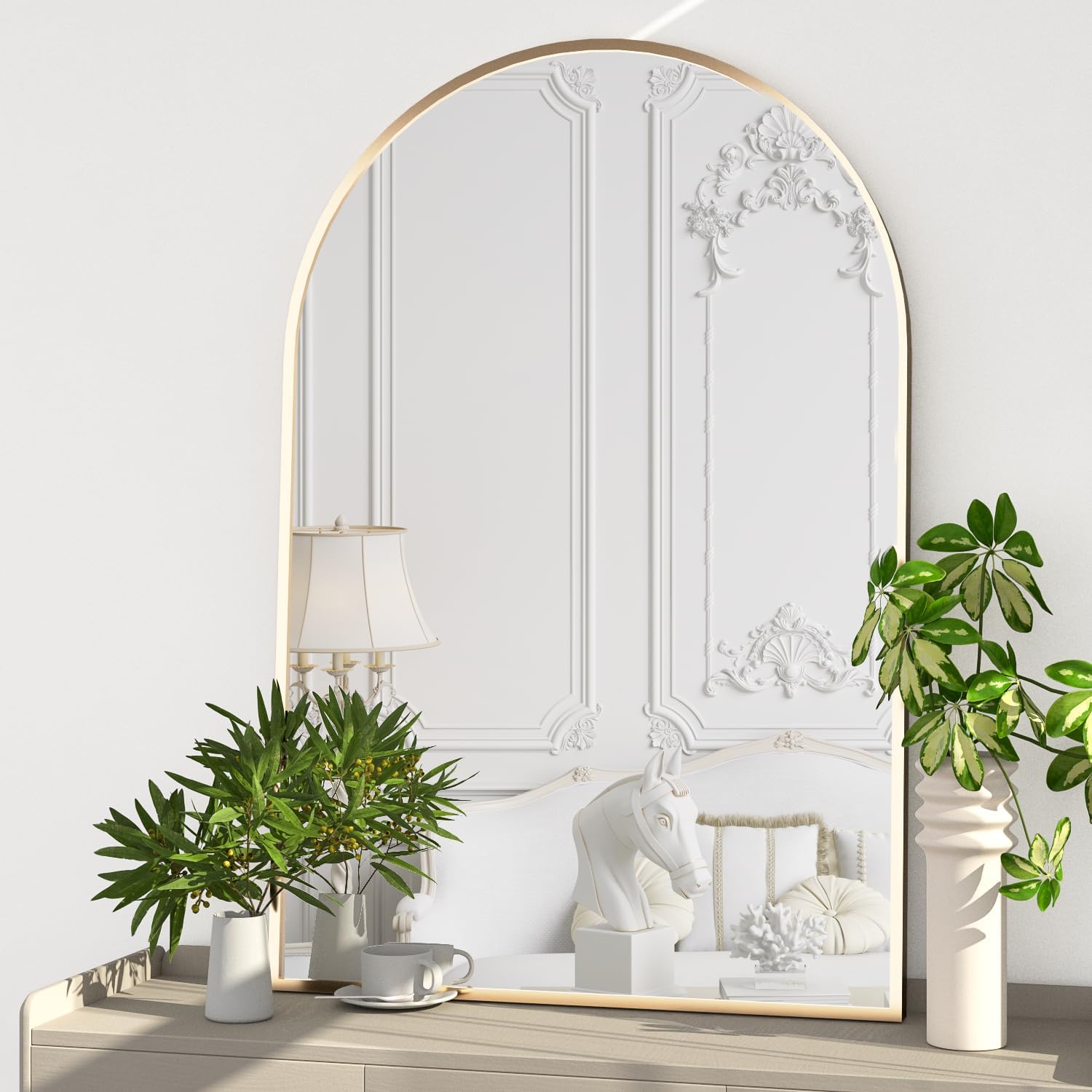 Detalle 2 de NEUWEABY 2-Piece Arched Wall Mirrors, 24 x 36 in., Gold Metal Frame