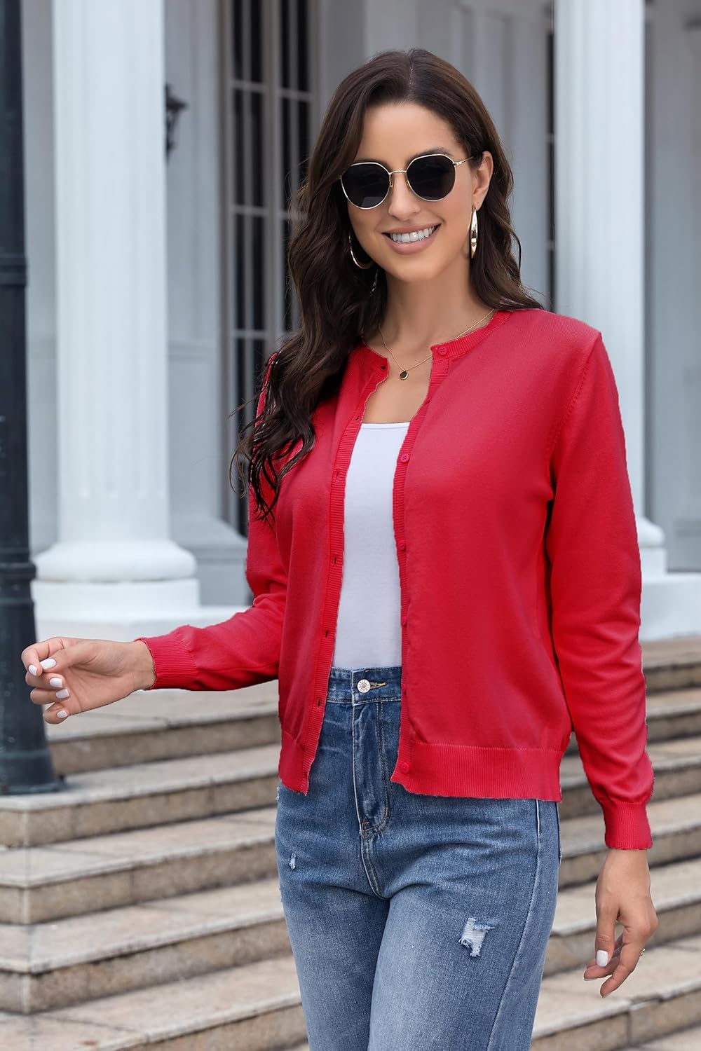 Thumbnail 2 de BERESIA Ladies Cardigan with Buttons – Classic Round Neck, Cotton-Blend Knit