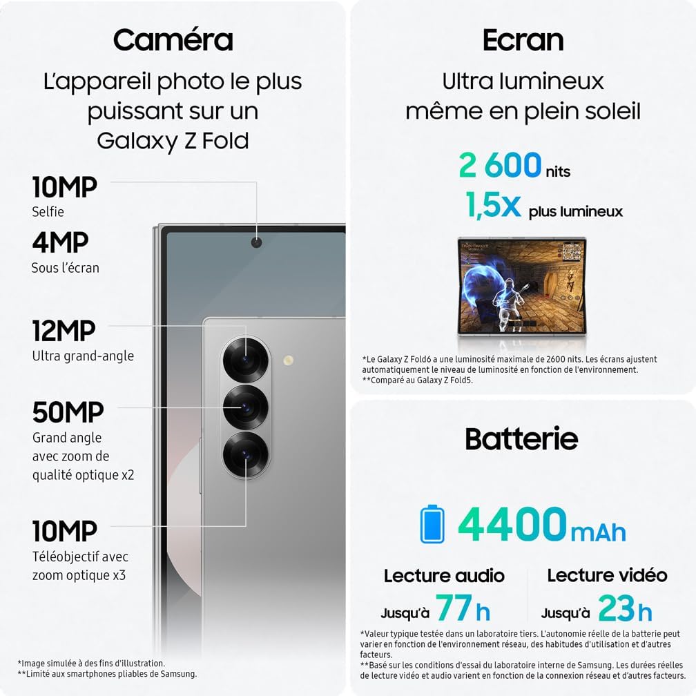 Thumbnail 4 de Samsung Galaxy Z Fold6 5G (Galaxy AI) déverrouillé, 512 Go, écran pliable 7,6" – Bleu nuit, version FR