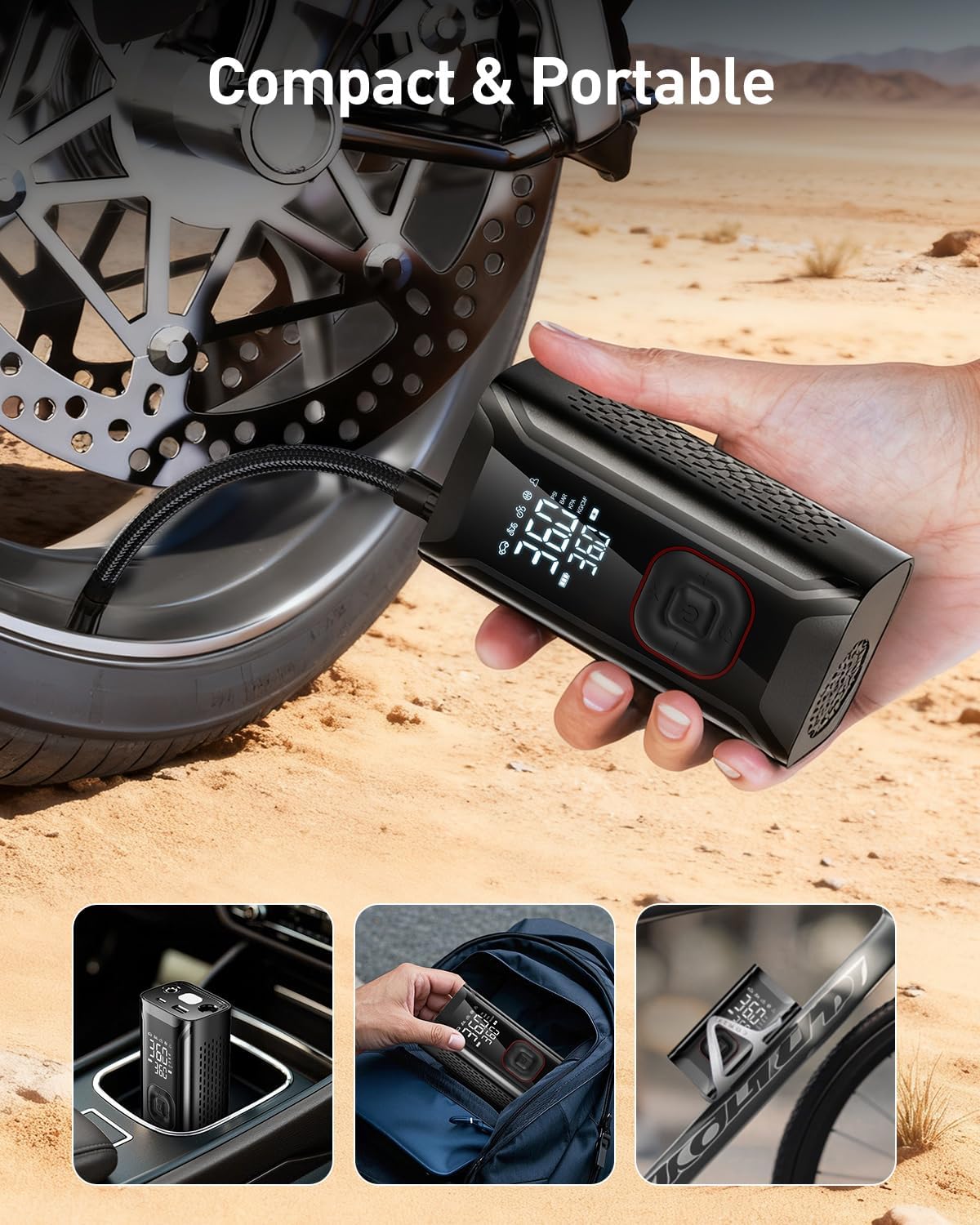 Thumbnail 5 de Tyre Inflator Air Compressor: Portable Cordless 150 PSI with Preset Gauge
