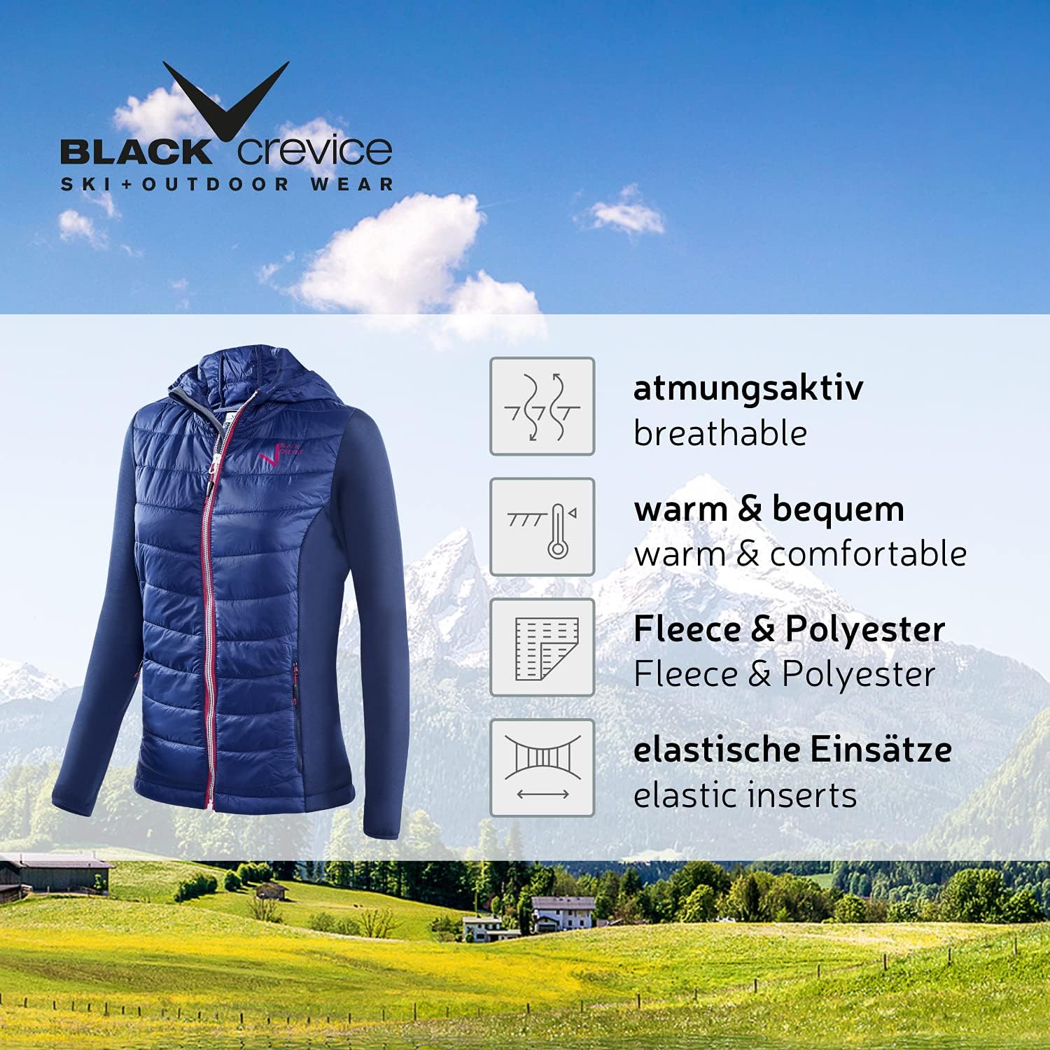 Detalle de Black Crevice Damen Hybrid Kapuzenjacke Giacca ibrida per donna