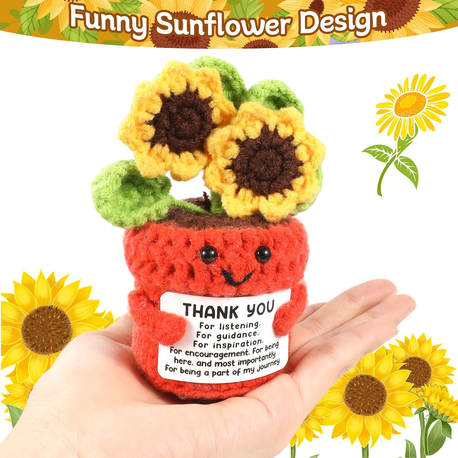 Thumbnail 6 de Vspek Positive Crochet Sunflower Doll & Thank You Keyring — Handmade Gift for Teachers, Friends and Colleagues