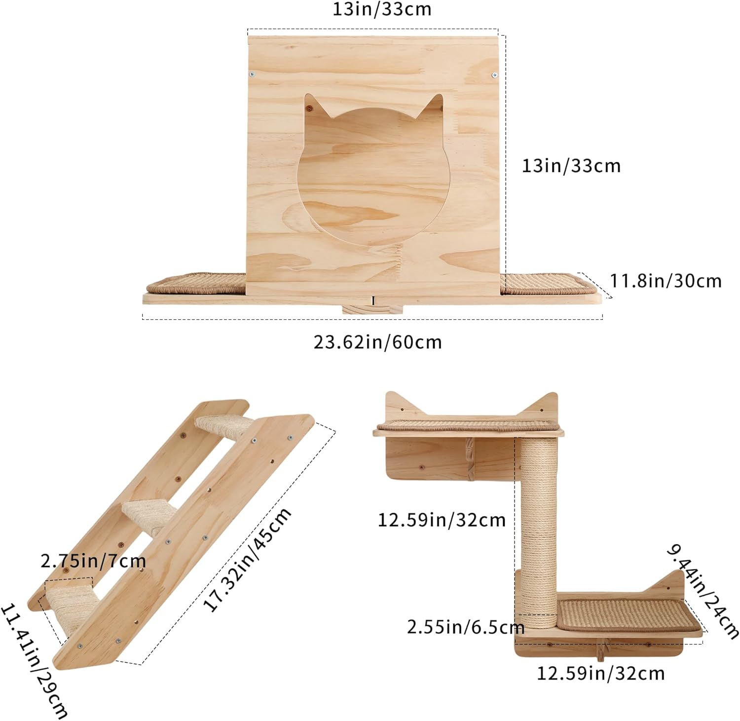 Thumbnail 1 de Set mensole da parete MIUZMORE per gatti con casa, tiragraffi in sisal e gradini in legno massello