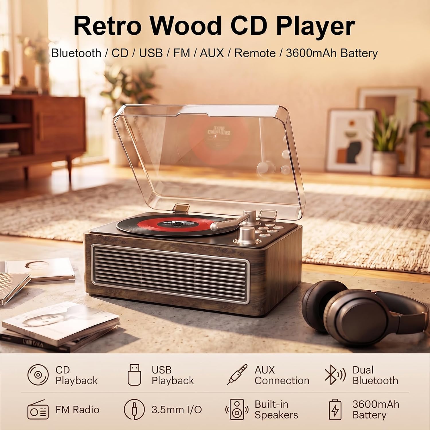 Detalle 2 de Gueray Retro CD Player with 3600mAh Battery