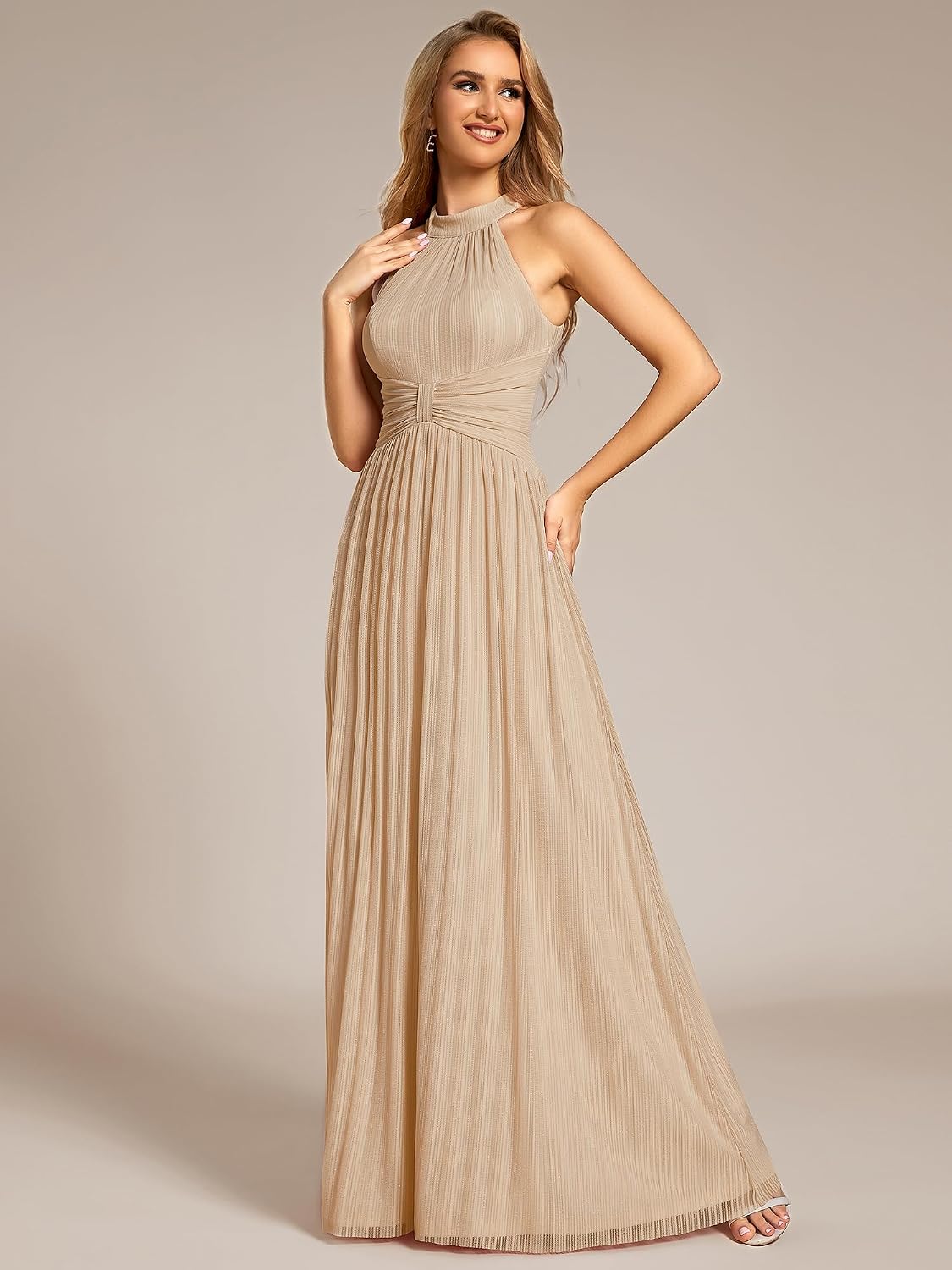 Detalle 2 de Ever-Pretty Women's Halter Maxi Formal Dress with Stretch Glitter Fabric