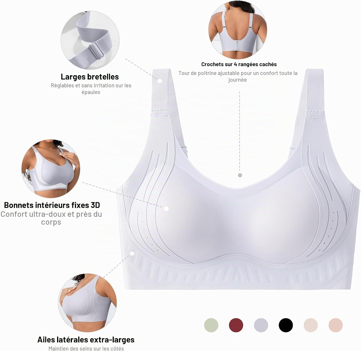 Detalle de Fittingirls draadloze beha met lifting, halfvaste cups en brede antislipbandjes