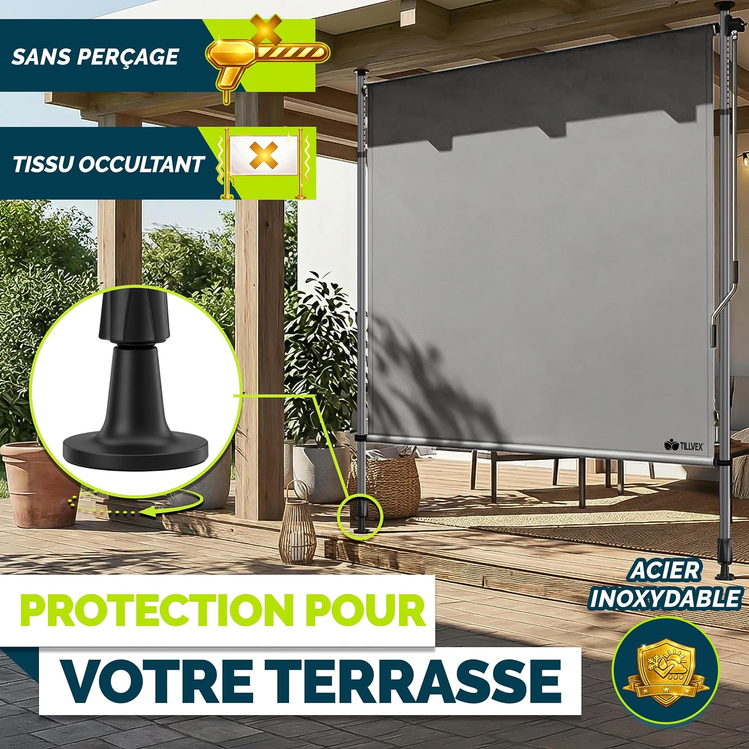 Detalle 2 de Store vertical tillvex 200 x 310 cm taupe avec manivelle, sans perçage