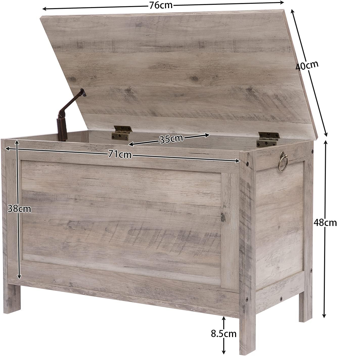 Detalle de HOOBRO Cassapanca EBG75CW01G1HOOBRO: panca portaoggetti con cerniere di sicurezza e coperchio sollevabile, 76 cm