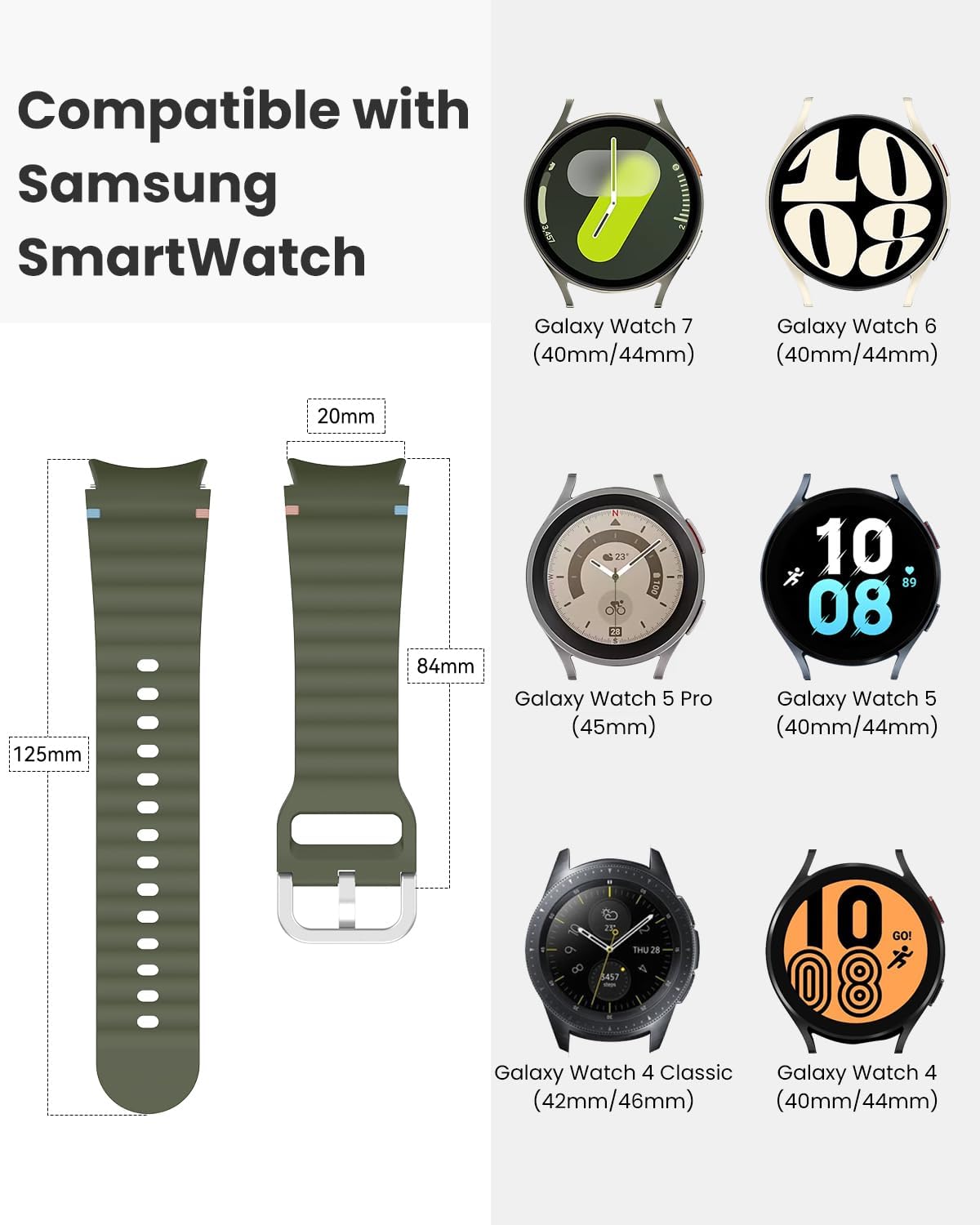 Thumbnail 1 de Yoohoo 20mm Silicone Watch Straps for Samsung Galaxy Watch 7/6/5/4 and More — Durable, breathable replacement bands