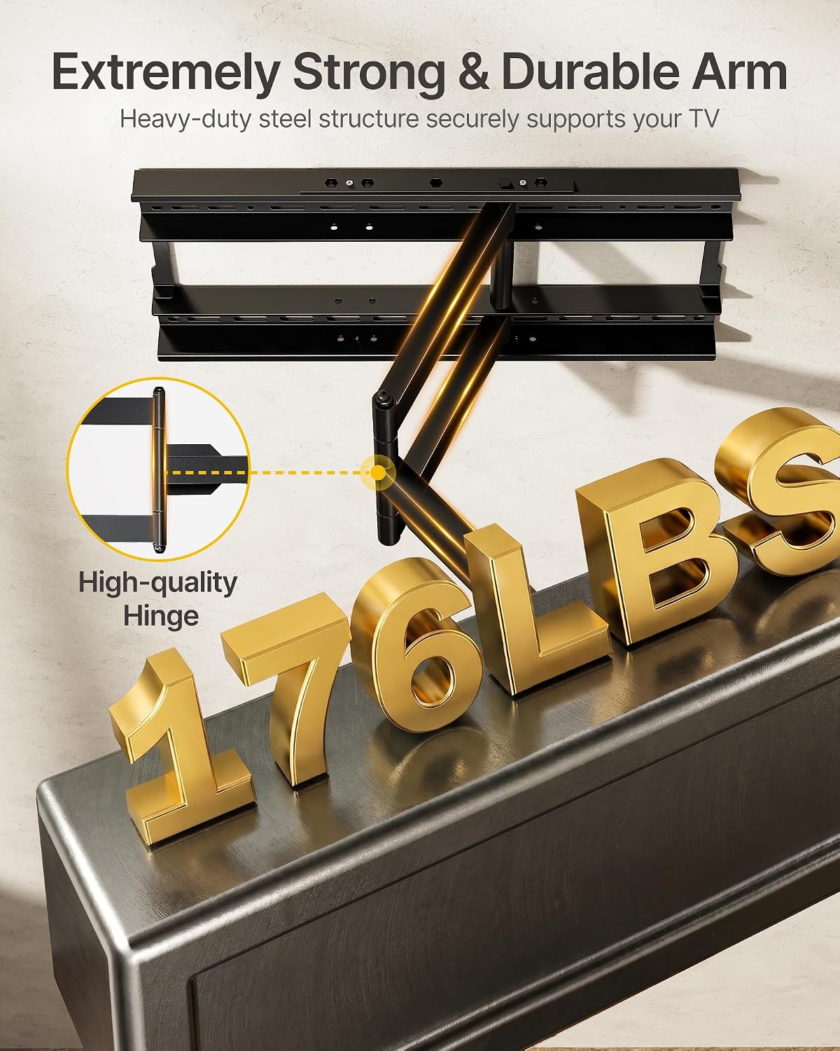 Detalle de monTEK Heavy Duty TV Wall Mount for 50–100 inch XL TVs (Up to 176 lbs) with 25" Arm, 800x600 VESA