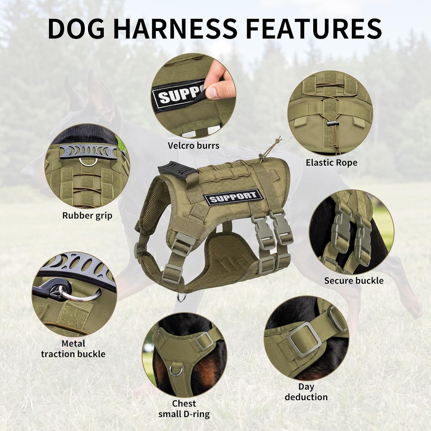 Thumbnail 5 de NARELECT NE-DC-511-L-KB Tactical Dog Harness, Khaki Nylon, 6-Buckle Design