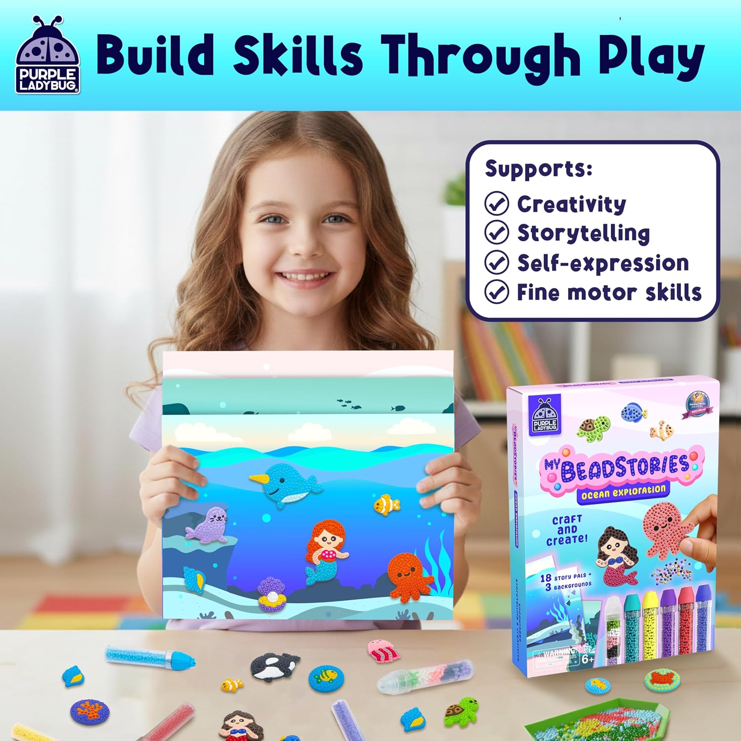 Detalle de PURPLE LADYBUG My BeadStories Magical Bead Painting Ocean Kit (Ages 6–8)