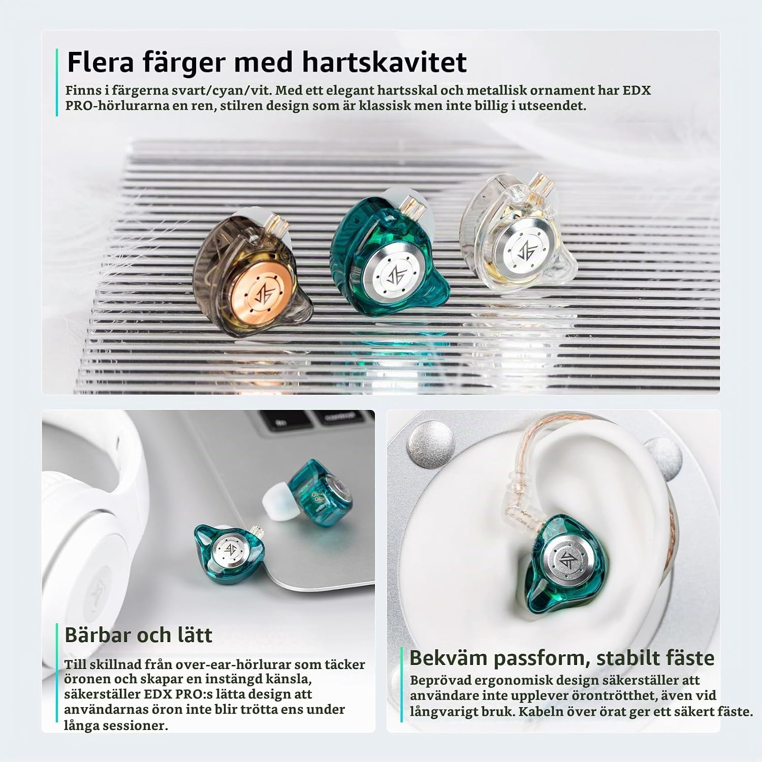 Detalle de keephifi KZ EDX PRO IEM-hörlurar med dubbla dynamiska element och 3,5 mm