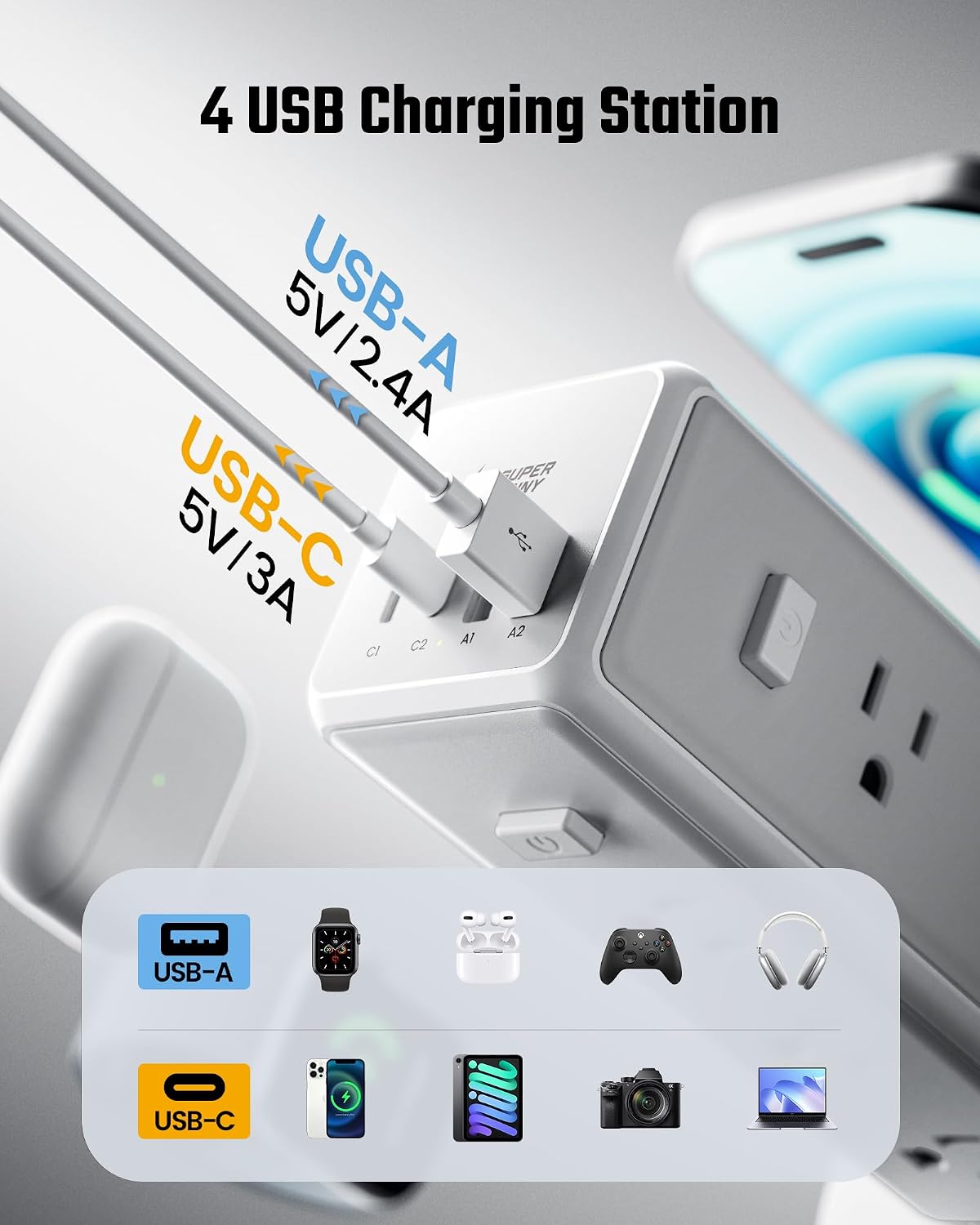 Thumbnail 4 de SUPERDANNY Tower Power Strip 12 AC Outlets