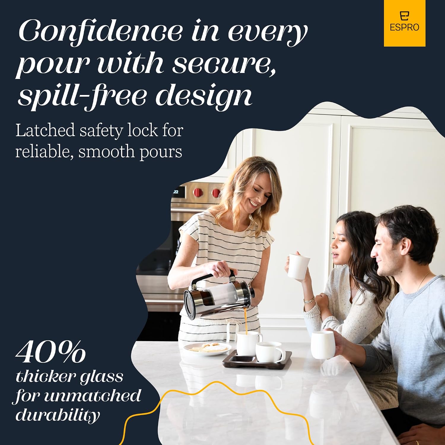 Detalle de ESPRO P5 1232C Glass Cafetière, 950ml, Double Microfilter
