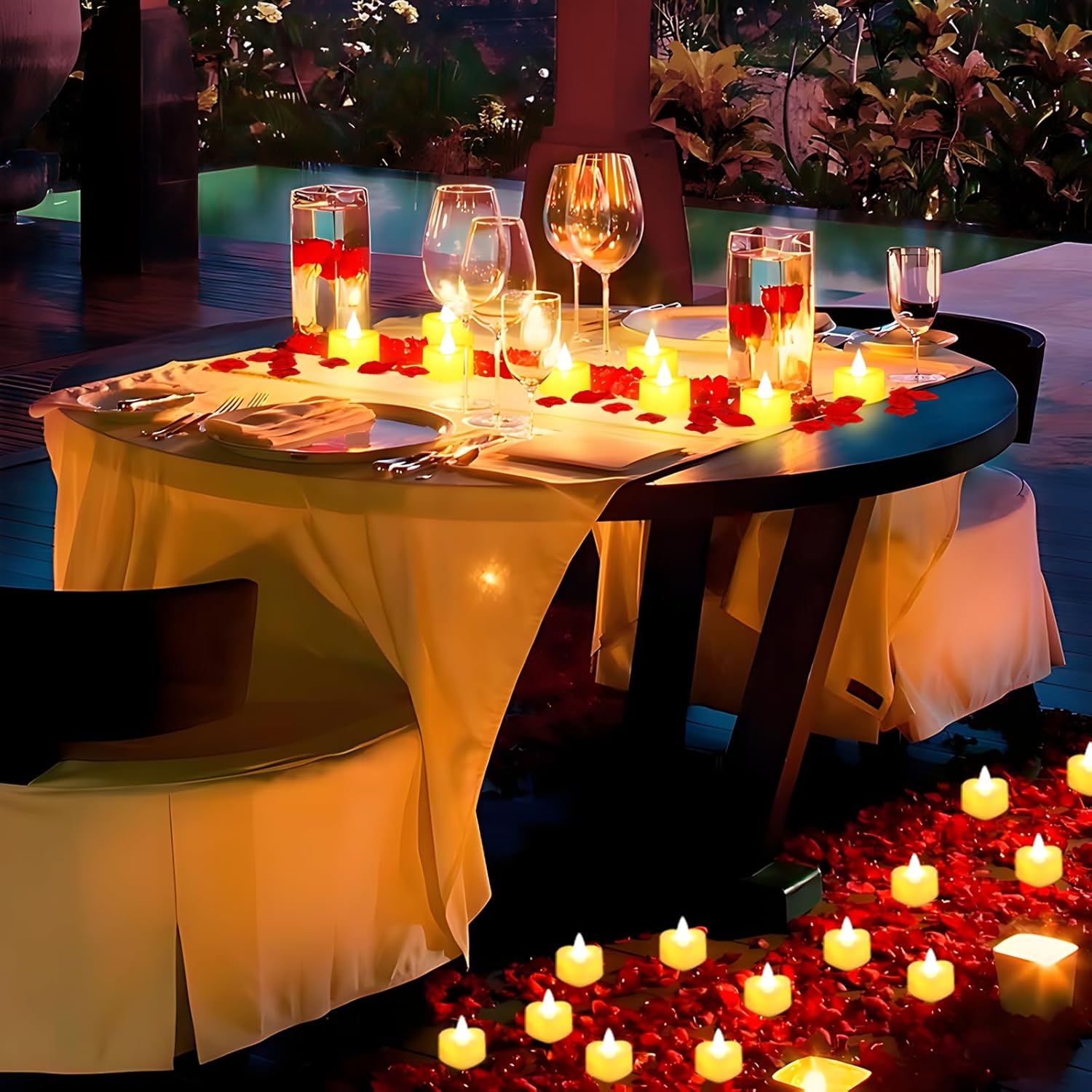 Thumbnail 4 de gobutend 6000 Artificial Rose Petals with 72 Flameless LED Heart Tea Lights for Valentine’s, Weddings & Parties