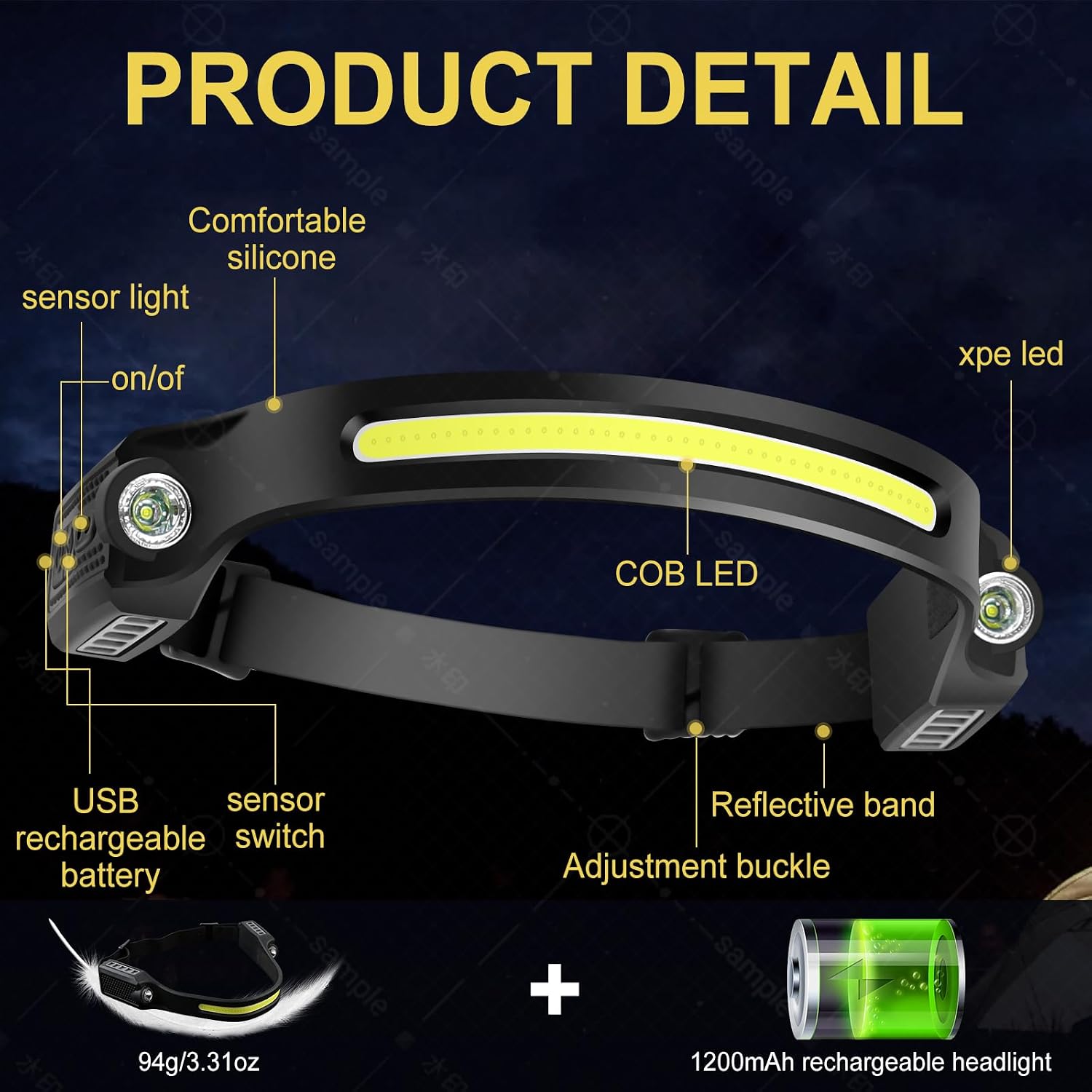 Thumbnail 4 de Head Torch Rechargeable Headlamp 2 XPE 6 Modes