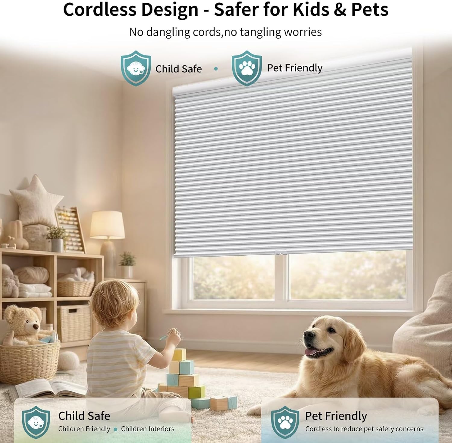 Detalle de MYshade Cordless Blackout Honeycomb Cellular Shades (20" W x 48" H) in White