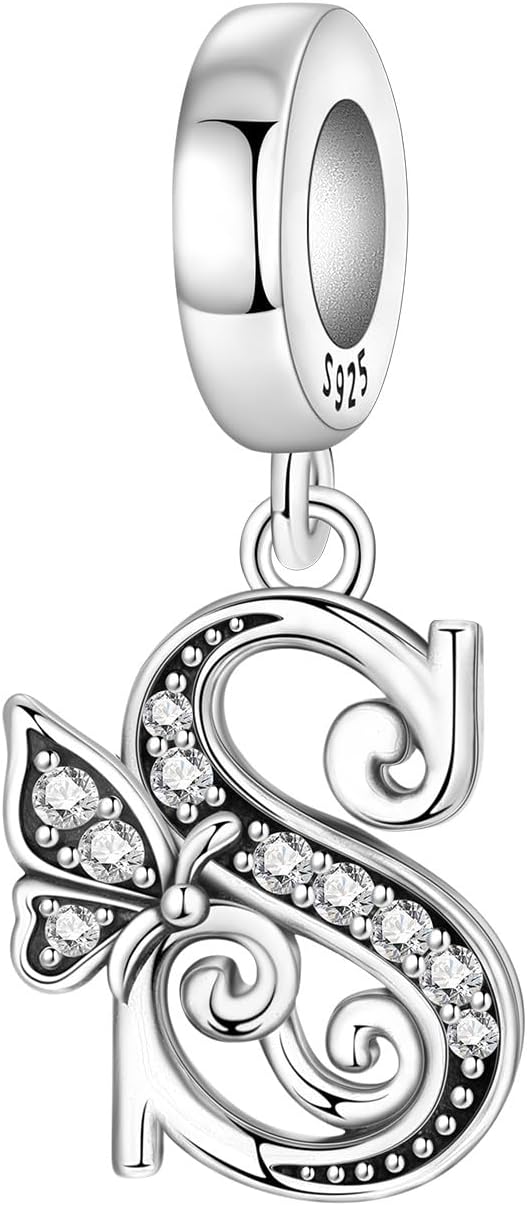 Detalle de CYCUFF Ciondolo lettera A farfalla in argento 925 – compatibile con bracciali e collane europee