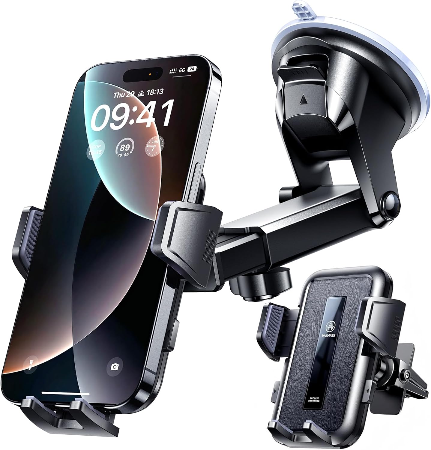 Detalle de VANMASS 2026 Car Phone Mount with 3 Mounting Options and Adjustable Arm