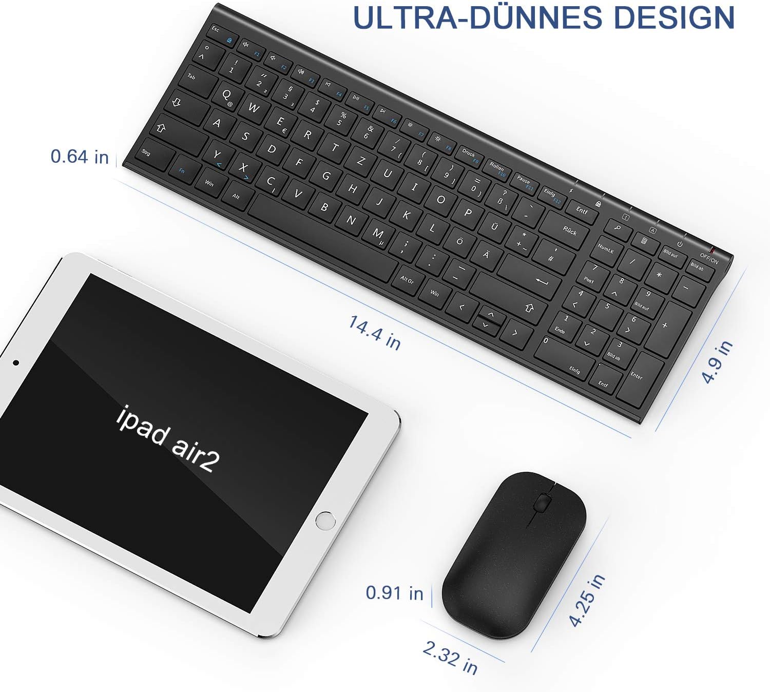 Detalle de seenda WGJP-031B Tastatur Maus Set Kabellos – ultraslimes Aluminiumgehäuse, 80%-Format mit vollem Nummernblock